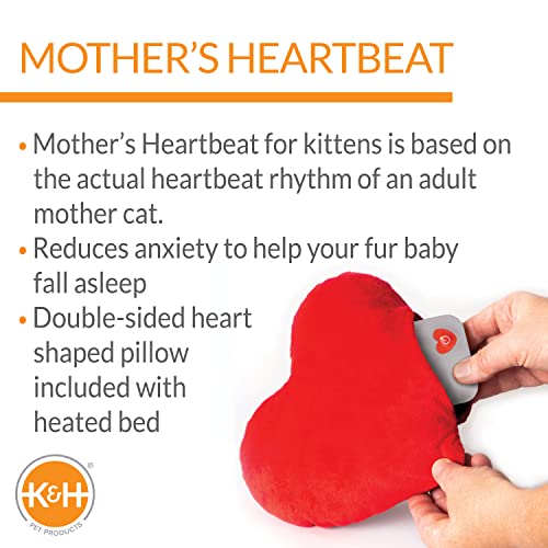 K&H PET PRODUCTS Mother's Heartbeat Heated Cat Bed with Heart Pillow Heartbeat Kitten Toy Gray 11 X 13 Inches w/Cat Heartbeat Rhythm