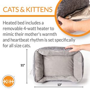 K&H PET PRODUCTS Mother's Heartbeat Heated Cat Bed with Heart Pillow Heartbeat Kitten Toy Gray 11 X 13 Inches w/Cat Heartbeat Rhythm