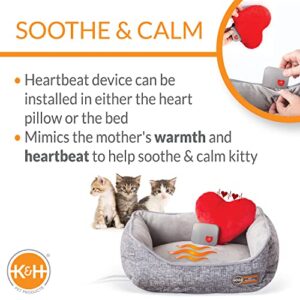 K&H PET PRODUCTS Mother's Heartbeat Heated Cat Bed with Heart Pillow Heartbeat Kitten Toy Gray 11 X 13 Inches w/Cat Heartbeat Rhythm