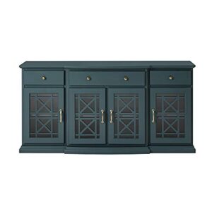 Walker Edison Modern Wood Glass Door Buffet Sideboard Living Room-Entryway Serving Storage Cabinet Doors-Dining Room Console, 60 Inch, Dark Teal