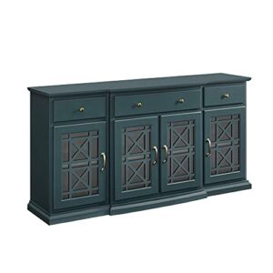 Walker Edison Modern Wood Glass Door Buffet Sideboard Living Room-Entryway Serving Storage Cabinet Doors-Dining Room Console, 60 Inch, Dark Teal