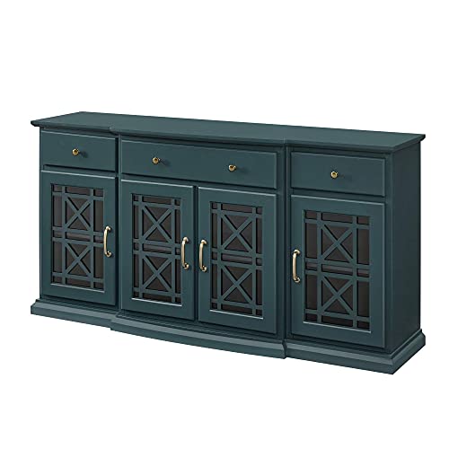 Walker Edison Modern Wood Glass Door Buffet Sideboard Living Room-Entryway Serving Storage Cabinet Doors-Dining Room Console, 60 Inch, Dark Teal