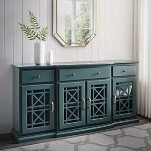 Walker Edison Modern Wood Glass Door Buffet Sideboard Living Room-Entryway Serving Storage Cabinet Doors-Dining Room Console, 60 Inch, Dark Teal