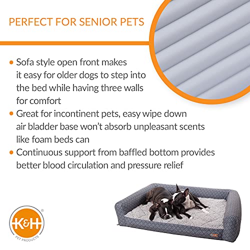 K&H PET PRODUCTS Air Sofa Inflatable Dog Bed, Lightweight Air Mattress Pet Bed, Indoor/Outdoor Bed for Seniors, Camping, Travel and More, Gray/Geo Flower Medium 27 X 36 Inches