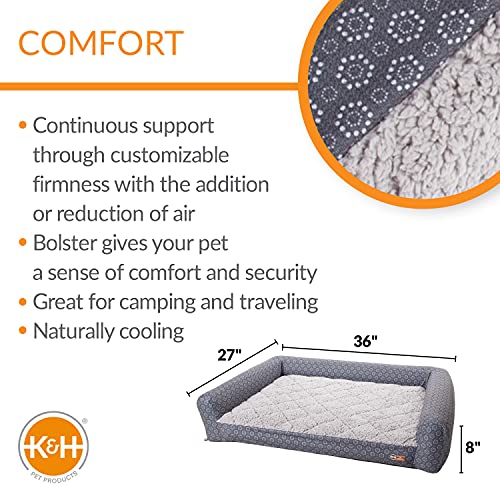 K&H PET PRODUCTS Air Sofa Inflatable Dog Bed, Lightweight Air Mattress Pet Bed, Indoor/Outdoor Bed for Seniors, Camping, Travel and More, Gray/Geo Flower Medium 27 X 36 Inches