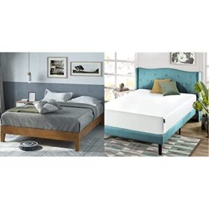 zinus alexis deluxe wood platform bed frame, rustic pine, twin & 10 inch green tea memory foam mattress / certipur-us certified / bed-in-a-box / pressure relieving, twin