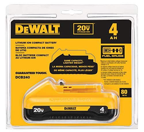 DEWALT 20V MAX* Battery, Compact, 4.0-Ah (DCB240)