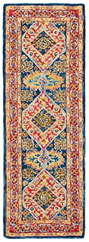 SAFAVIEH Aspen Collection 2'3" x 7' Red/Blue APN523Q Handmade Boho Wool Runner Rug