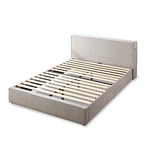 ZINUS Finley Upholstered Platform Bed Frame with Headboard Shelf / USB Ports Included / Wood Slat Support / No Box Spring Needed / Easy Assembly, Queen