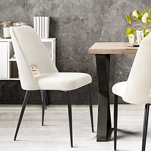 Comfy to go Dining Chairs Set of 2, Cream Velvet Dining Chairs, Mid Century Modern Dining Chairs, Upholstered Chairs for Dining Room, Kitchen - 18.5" D x 18.5" W x 32.5" H (Cream)