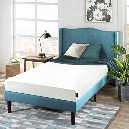 ZINUS Lottie Upholstered Platform Bed Frame, Grey, Twin & 6 Inch Green Tea Memory Foam Mattress / CertiPUR-US Certified / Bed-in-a-Box / Pressure Relieving, Twin, White