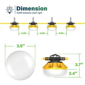 Construction Lights String Temporary Lighting - 50ft Work Light Stringer with 5 Integrated Jobsite LED Lights, 5000LM Super Bright Led Work Lights Carabiner Hooks Included-5 Lights