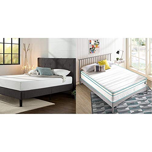 ZINUS Shalini Upholstered Platform Bed Frame with ZINUS 12 Inch Memory Foam Spring Hybrid Mattress