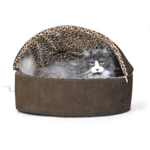 k&h pet products thermo-kitty heated pet bed deluxe large mocha/leopard 20″ 4w