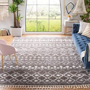safavieh berber fringe shag collection 6’7″ x 9′ brown / ivory bfg516t moroccan non-shedding living room bedroom dining room entryway plush 1.2-inch thick area rug