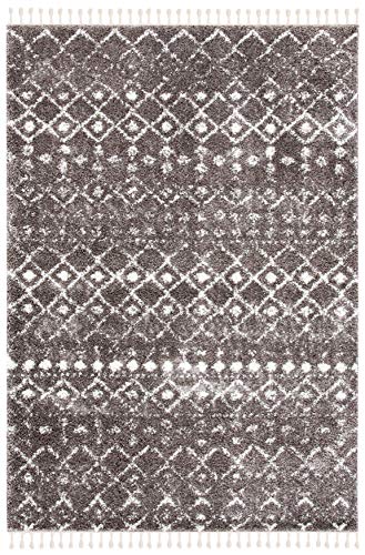 SAFAVIEH Berber Fringe Shag Collection 6'7" x 9' Brown / Ivory BFG516T Moroccan Non-Shedding Living Room Bedroom Dining Room Entryway Plush 1.2-inch Thick Area Rug