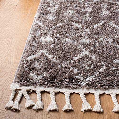 SAFAVIEH Berber Fringe Shag Collection 6'7" x 9' Brown / Ivory BFG516T Moroccan Non-Shedding Living Room Bedroom Dining Room Entryway Plush 1.2-inch Thick Area Rug