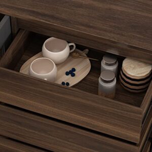 AIEGLE Large Kitchen Hutch Cabinet, Storage Cupboard Pantry with 4 Doors, 4 Drawers & Microwave Shelf, for Kitchen Storage, Dark Walnut (63" L x 15.7" W x 74.8" H)