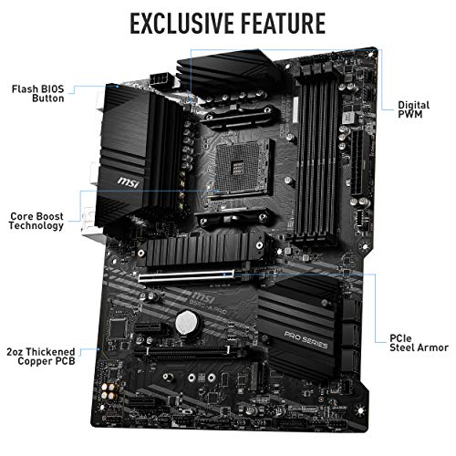 MSI B550-A PRO ProSeries Motherboard (AMD AM4, DDR4, PCIe 4.0, SATA 6Gb/s, M.2, USB 3.2 Gen 2, HDMI/DP, ATX)