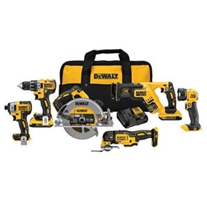 dewalt 20v max power tool combo kit, 6-tool cordless power tool set with 2 batteries and charger (dck684d2), yellow