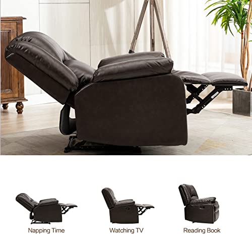COOSLEEP Leather Recliner Chair with Overstuffed Arm and Back,Soft Living Room Chair Home Theater Lounge Seat,Manual Reclining Chairs for Adults(Brown)