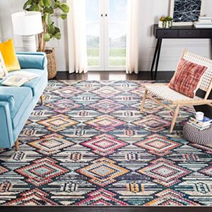 safavieh madison collection 10′ x 14′ black / orange mad455z moroccan boho diamond distressed non-shedding living room bedroom dining home office area rug