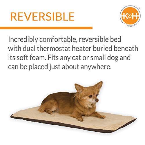 K&H Pet Products Thermo-Pet Mat Reversible Heated Pet Bed Mocha 14 X 28 Inches