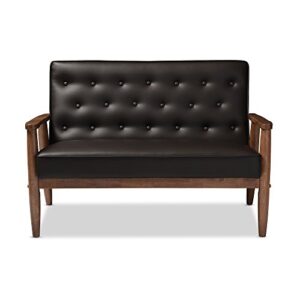 Baxton Studio BBT8013-Brown Loveseat Love Seats, Brown