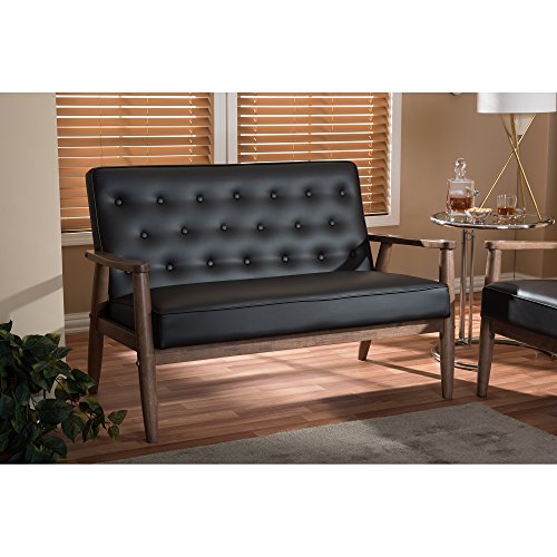 Baxton Studio BBT8013-Brown Loveseat Love Seats, Brown