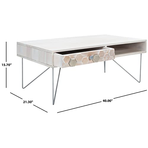 Safavieh Home Collection Raveena Mid-Century White Wash and Silver Hairpin Leg Coffee Table, 0