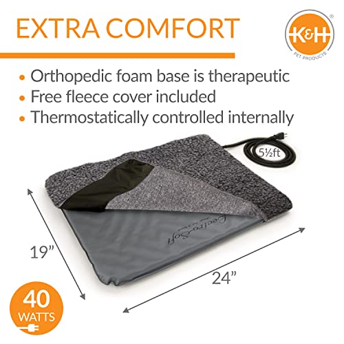 K&H PET PRODUCTS Orthopedic Outdoor Heated Dog Bed Lectro-Soft Gray Medium 19 X 24 Inches