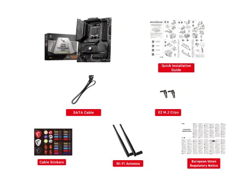 MSI MAG B650 Tomahawk WiFi Gaming Motherboard (AMD AM5, ATX, DDR5, PCIe 4.0, M.2, SATA 6Gb/s, USB 3.2 Gen 2, HDMI/DP, Wi-Fi 6E, AMD Ryzen 7000 Series Desktop Processors)