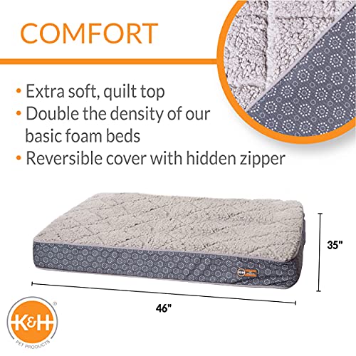 K&H PET PRODUCTS Quilt-Top Superior Orthopedic Bed Gray/Geo Flower Large 35 X 46 Inches