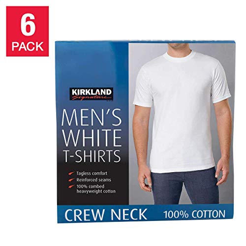 Kirkland Signature Mens Crew Neck 6 Pack,White,Large