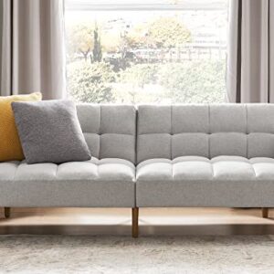 mopio Aaron Futon Convertible Sofa Sleeper Futon Twin Size with Arms Split Back Design 77.5" (Fabric, Light Gray)