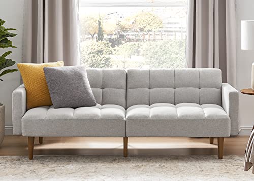 mopio Aaron Futon Convertible Sofa Sleeper Futon Twin Size with Arms Split Back Design 77.5" (Fabric, Light Gray)