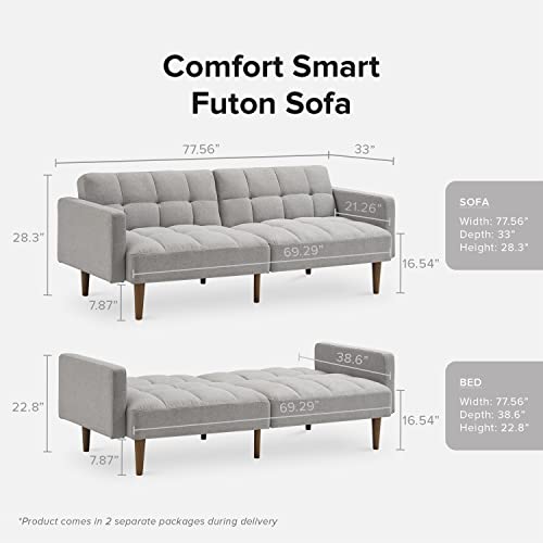 mopio Aaron Futon Convertible Sofa Sleeper Futon Twin Size with Arms Split Back Design 77.5" (Fabric, Light Gray)