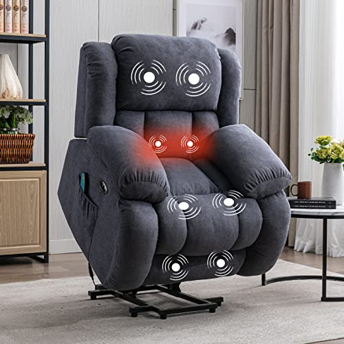 Dreamsir Electric Power Lift Recliner Chair, Fabric Oversized Chair with Massage and Heat for Elderly, Modern Single Sofa Home Theater Seat, USB Ports, Grey