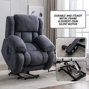 Dreamsir Electric Power Lift Recliner Chair, Fabric Oversized Chair with Massage and Heat for Elderly, Modern Single Sofa Home Theater Seat, USB Ports, Grey