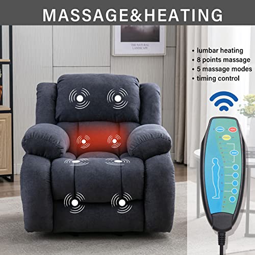 Dreamsir Electric Power Lift Recliner Chair, Fabric Oversized Chair with Massage and Heat for Elderly, Modern Single Sofa Home Theater Seat, USB Ports, Grey