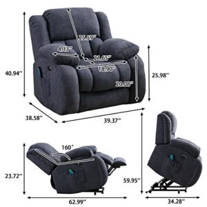 Dreamsir Electric Power Lift Recliner Chair, Fabric Oversized Chair with Massage and Heat for Elderly, Modern Single Sofa Home Theater Seat, USB Ports, Grey