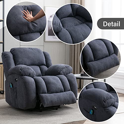 Dreamsir Electric Power Lift Recliner Chair, Fabric Oversized Chair with Massage and Heat for Elderly, Modern Single Sofa Home Theater Seat, USB Ports, Grey