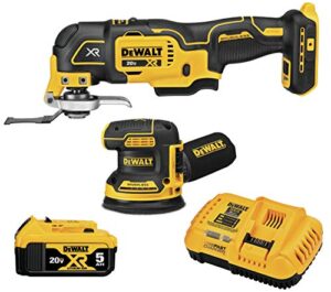 dewalt 20v max orbital sander and oscillating tool, cordless woodworking 2-tool set with 5ah battery and charger (dck202p1)