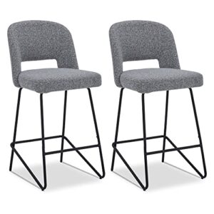 watson & whitely modern bar stools, fabric upholstered bar stool with back, metal legs in matte black, 26″ h seat height, set of 2, grey (multi-colored)
