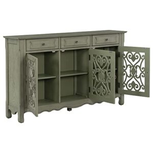 Retro Style Sideboard Console Table, Free Standing Kitchen Storage Sideboard Dining Buffet Server Cabinet, 59.8'' Console Table Sofa Table 3 Drawers, 3 Cabinets and Adjustable Shelves (Green + MDF)