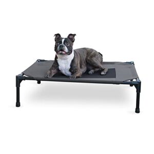 k&h pet products elevated cooling outdoor dog bed portable raised dog cot charcoal/black medium 25 x 32 x 7 inches
