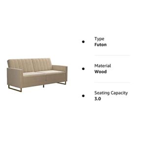 Novogratz 2358179N Skylar Coil, Modern Sofa Bed and Couch, Ivory Velvet Futon