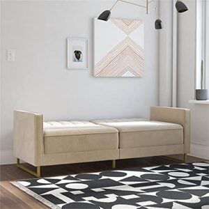 Novogratz 2358179N Skylar Coil, Modern Sofa Bed and Couch, Ivory Velvet Futon