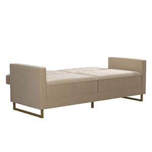 Novogratz 2358179N Skylar Coil, Modern Sofa Bed and Couch, Ivory Velvet Futon