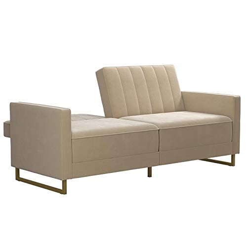 Novogratz 2358179N Skylar Coil, Modern Sofa Bed and Couch, Ivory Velvet Futon